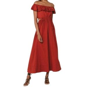 NWT Tuckernuck CLEOBELLA Linen Blend Daria Midi Dress in Deep Brick Size M